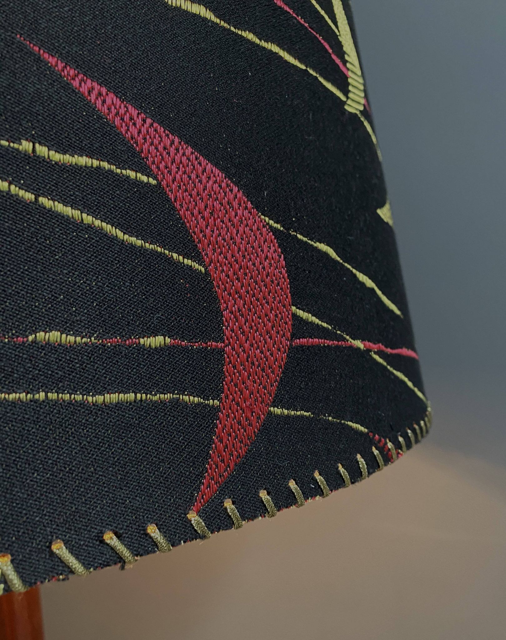 Danish Teak floor lamp with Black and Red , Yellow shade 1960s