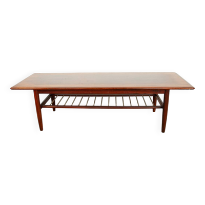 Table basse en palissandre et tubes de métal, deux niveaux, Danemark 1960.
