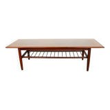 Rosewood and metal tube coffee table, two levels, Denmark 1960.
