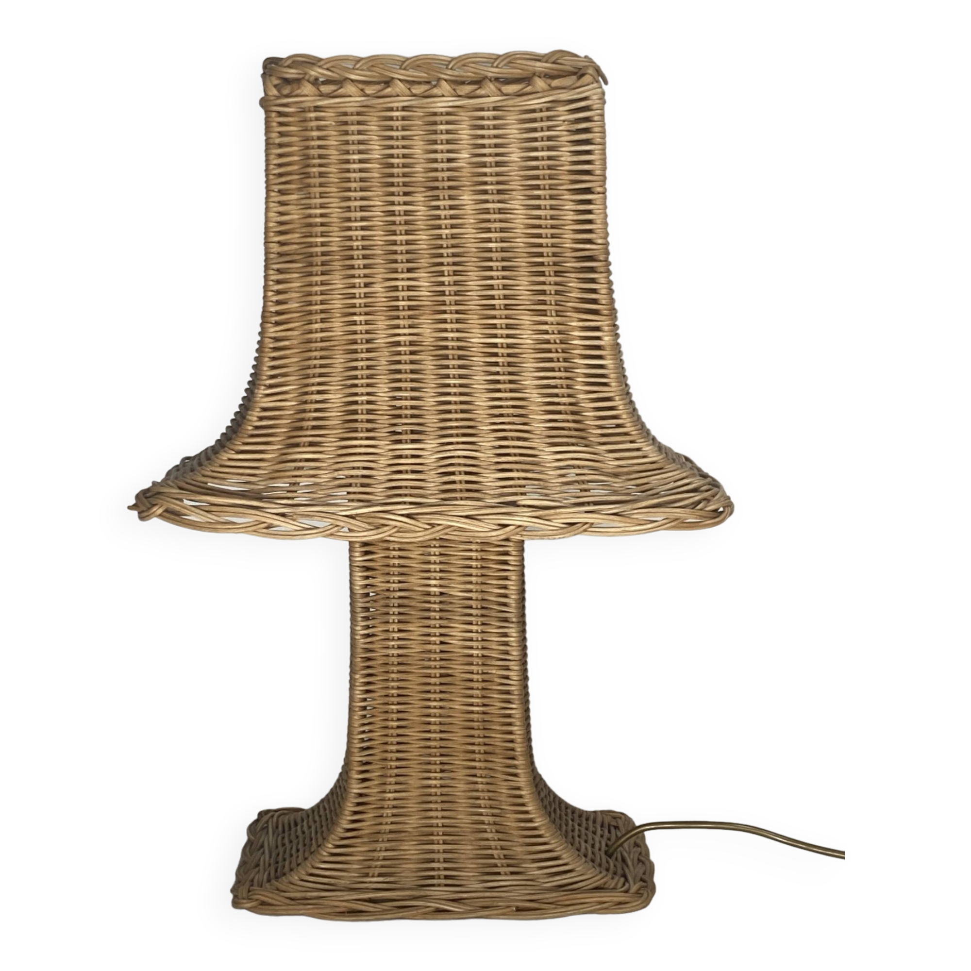Rattan wicker "Pagoda" mushroom table lamp, Dutch 1980s