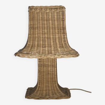 Rattan wicker "Pagoda" mushroom table lamp, Dutch 1980s