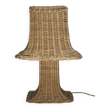 Rattan wicker "Pagoda" mushroom table lamp, Dutch 1980s