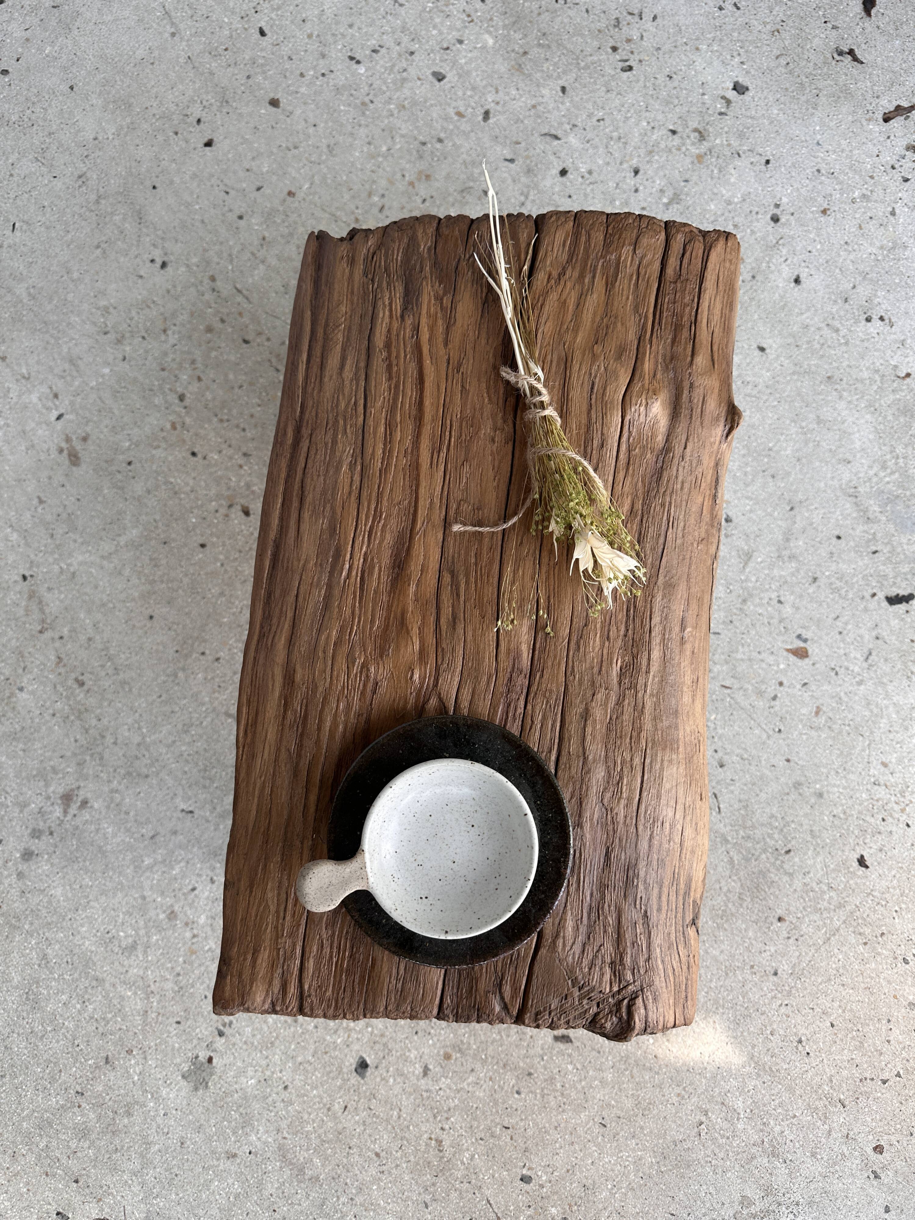 Small side table or stool in blond teak H:30 L43 l27