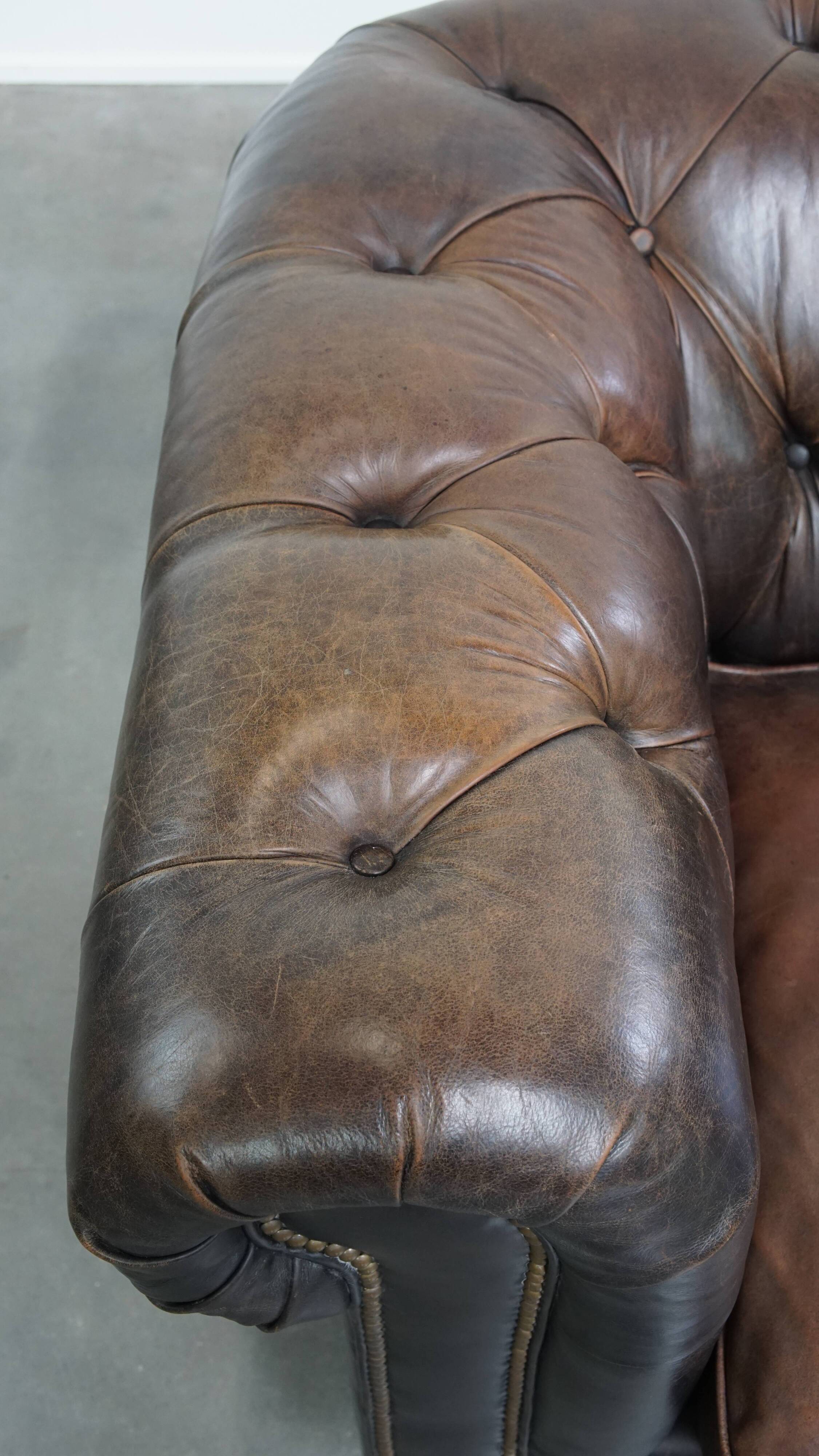 Cowhide Leather 3-Seater Chesterfield Sofa