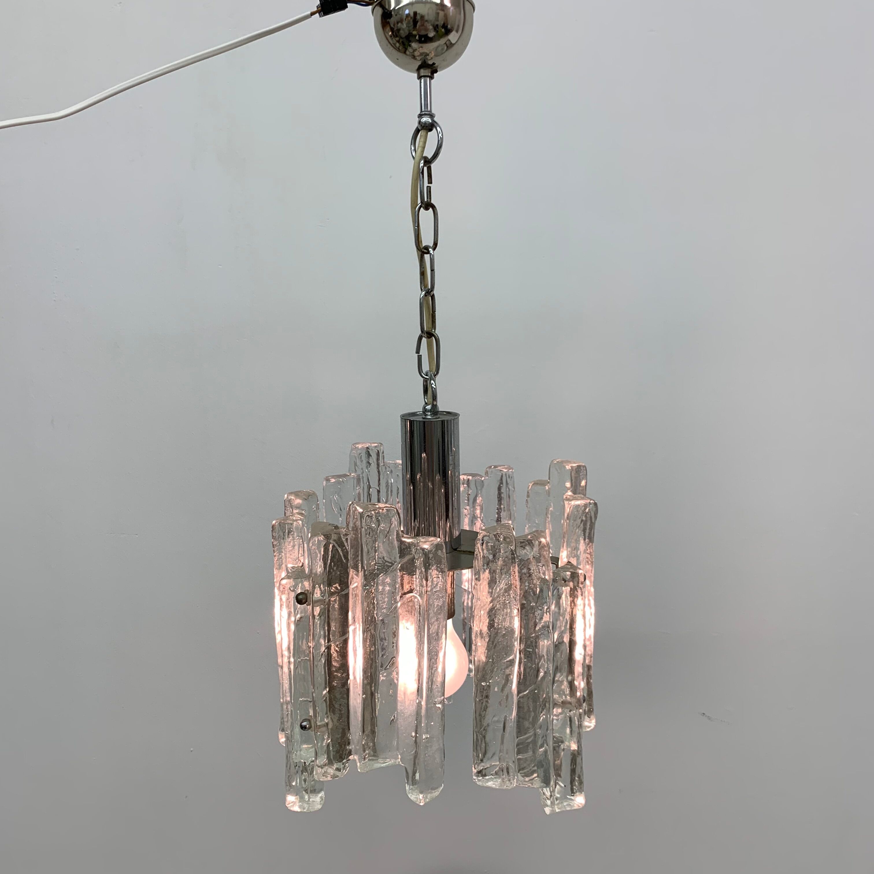 Hanging lamp in Frosted Ice Glass by J. T. Kalmar for Kalmar Franken KG, 1960s