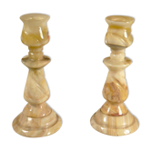 Paire de bougeoirs en onyx