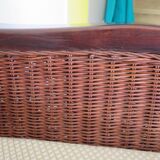 Vintage colonial-style armchair in woven rattan and exotic wood