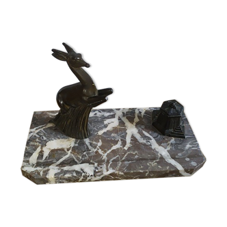 Inkwell old year 40 marble statuette deer brass alloy Brocanteespritdantan