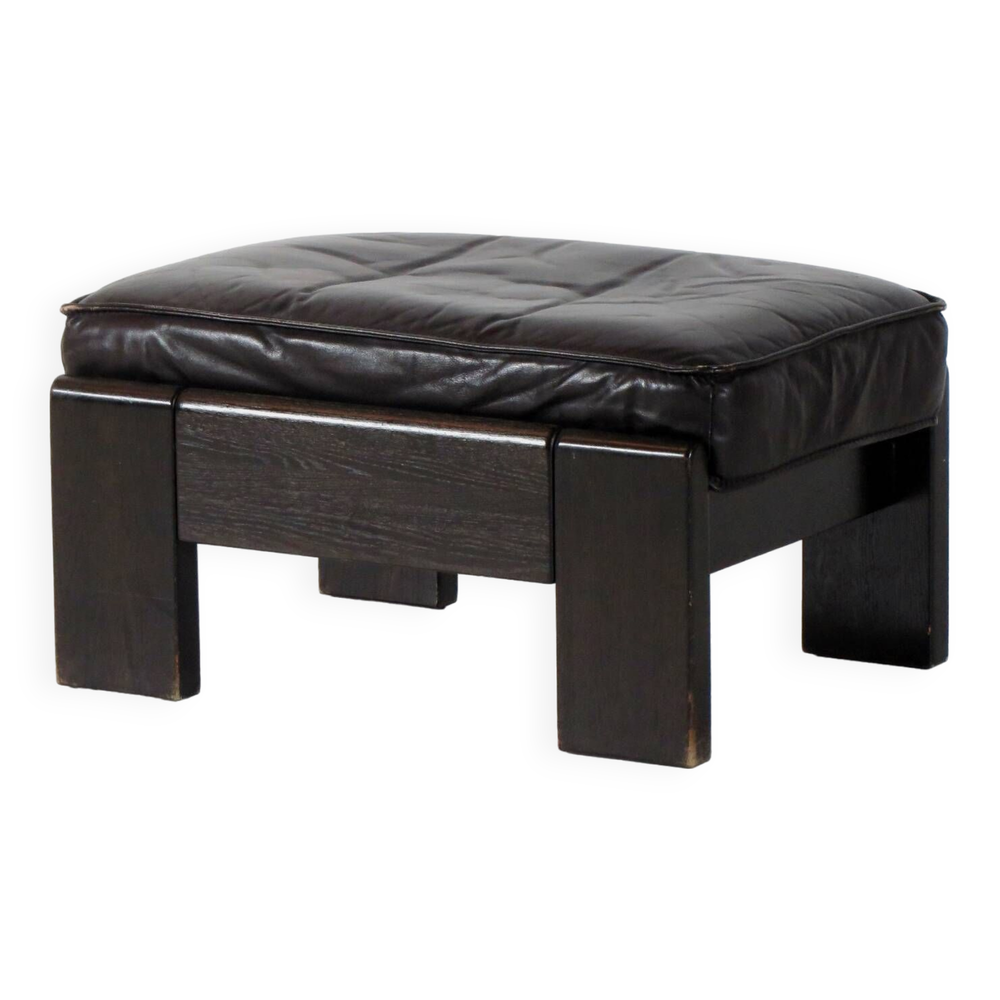 Vintage mid century footstool ottoman in dark brown leather by Harry de Groot for Leolux, 1970s