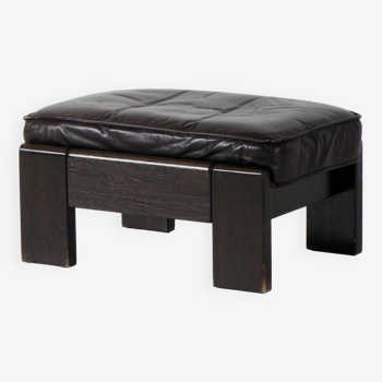 Vintage mid century footstool ottoman in dark brown leather by Harry de Groot for Leolux, 1970s