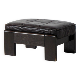 Vintage mid century footstool ottoman in dark brown leather by Harry de Groot for Leolux, 1970s