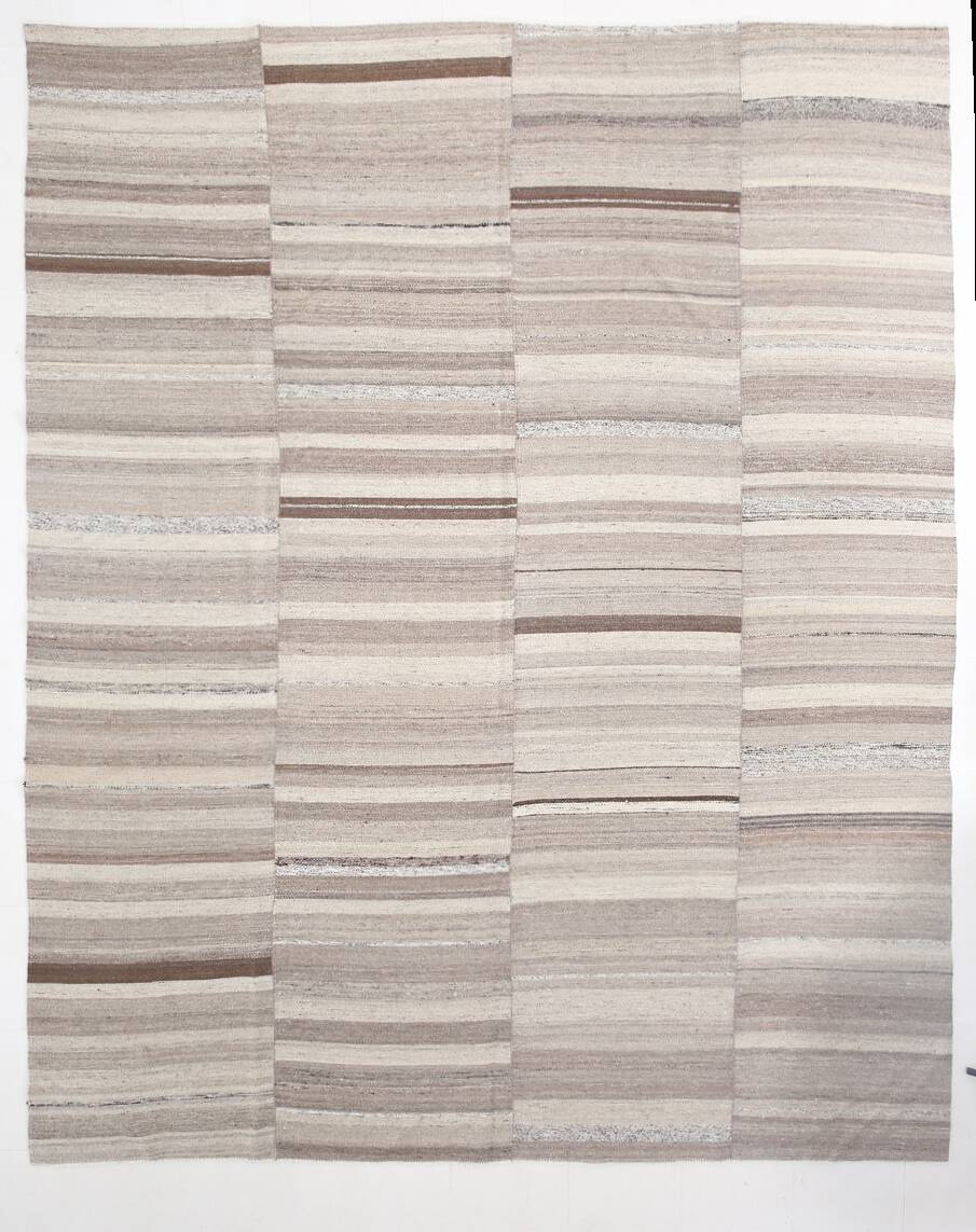 Large Brown Beige Turkish Kilim Rug, 313x374Cm