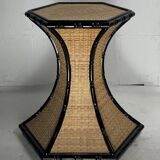 Coastal palm regency rattan bamboo side table or dining table base, France, 1970s
