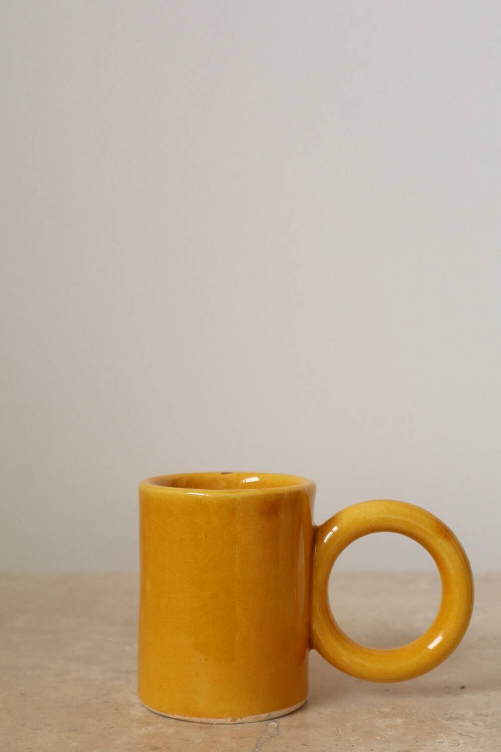 Handmade Mustard Yellow Round Handled Coffee Cup