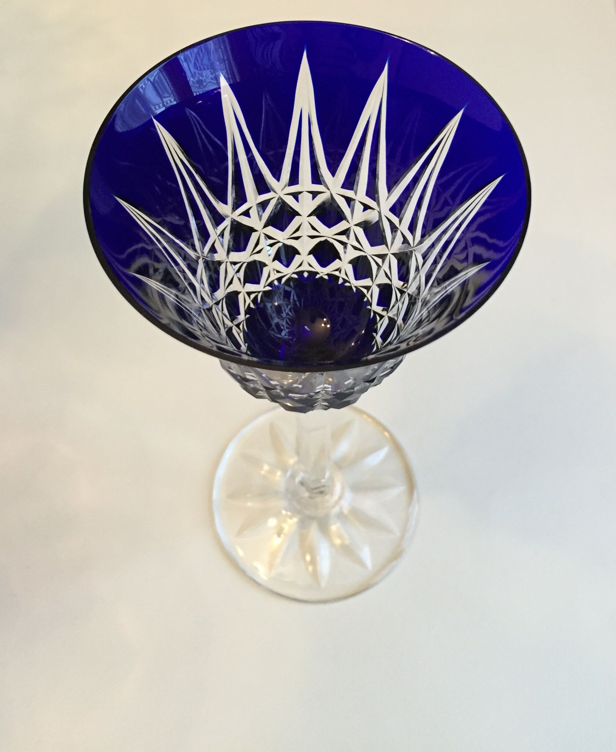 Set of six St. Louis crystal wine glasses