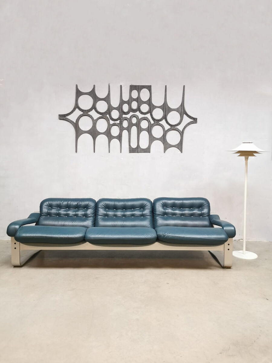 Midcentury vintage 3-seater leather sofa