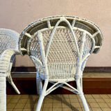 Salon de jardin en osier et rotin blanc