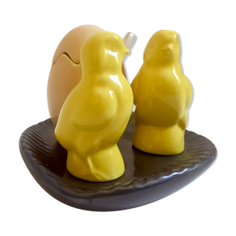 Set salt pepper mustard ceramic 60s