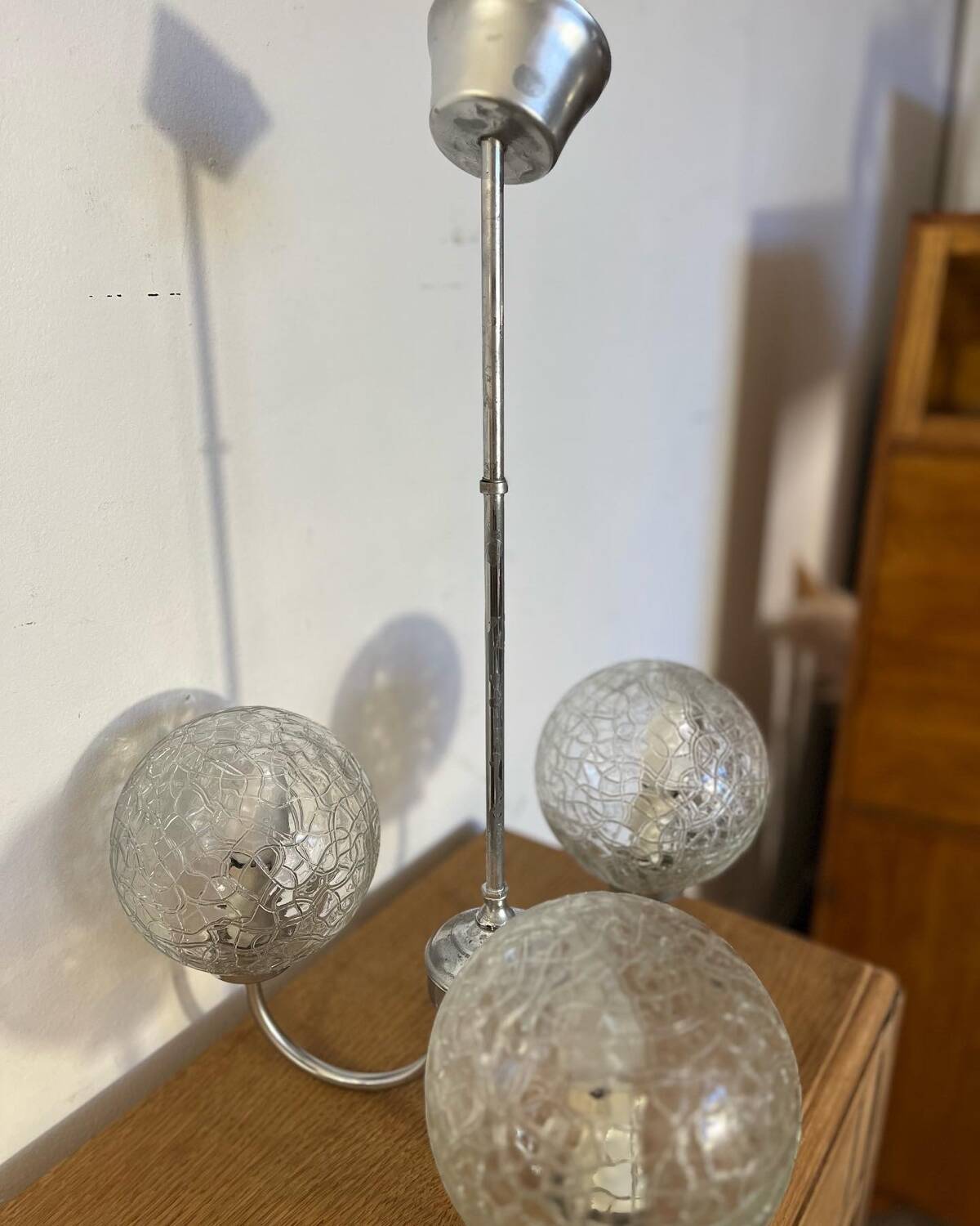 70s glass globe and metal pendant light