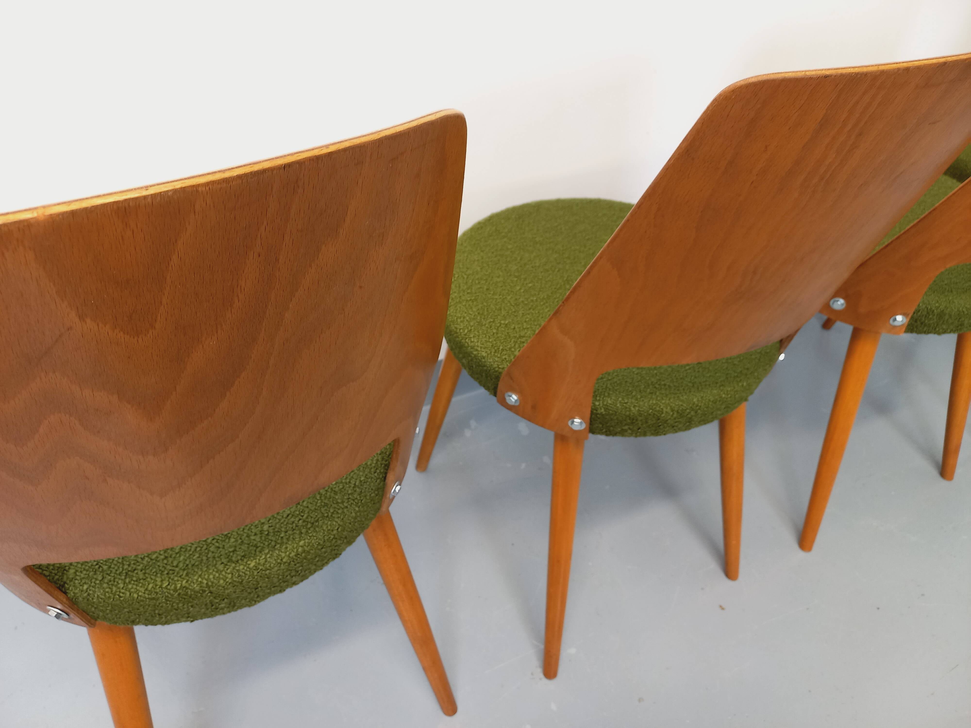 Set of 4 vintage Baumann Mondor chairs in terry cloth wood