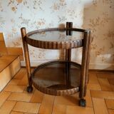 Round rattan bar table on wheels