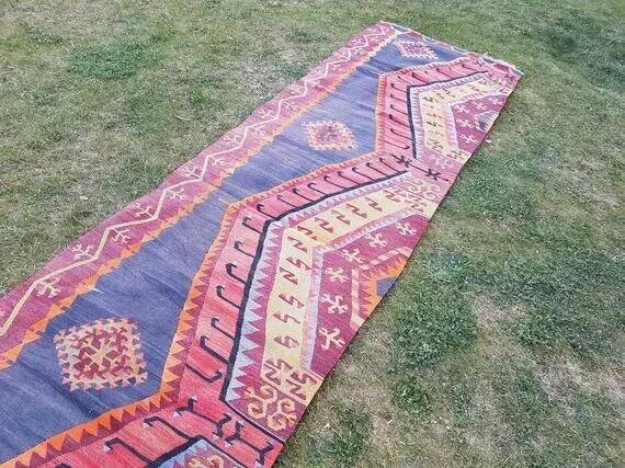 Vintage Turkish hallway rug 83x337 cm
