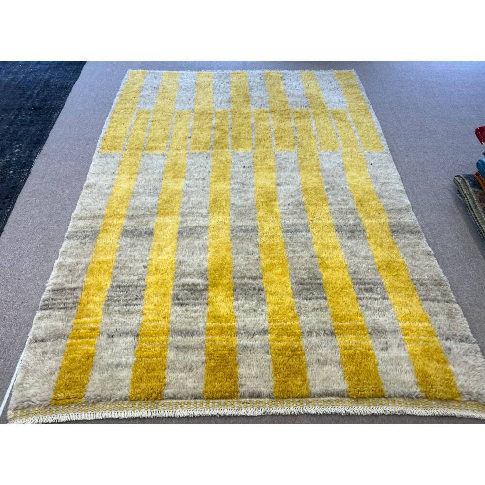 Handmade "Tulu" Rug in Yellow & Gray, 100% Wool, Custom Options Available