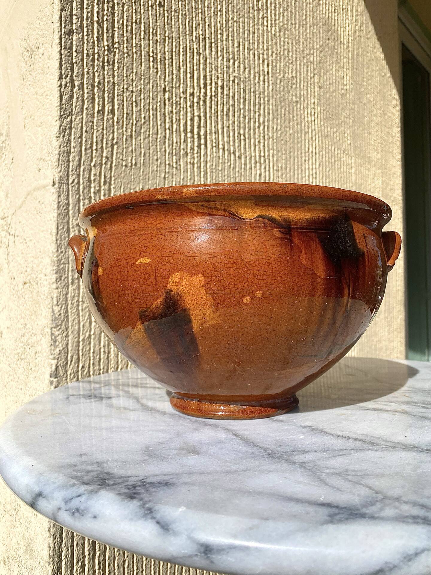 Antique glazed earthenware soup tureen.