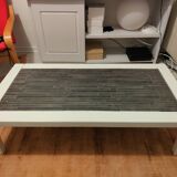 Handcrafted wood and stone coffee table