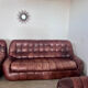 Ensemble canapé et 2 fauteuils vintage en cuir camel patchwork design années 70