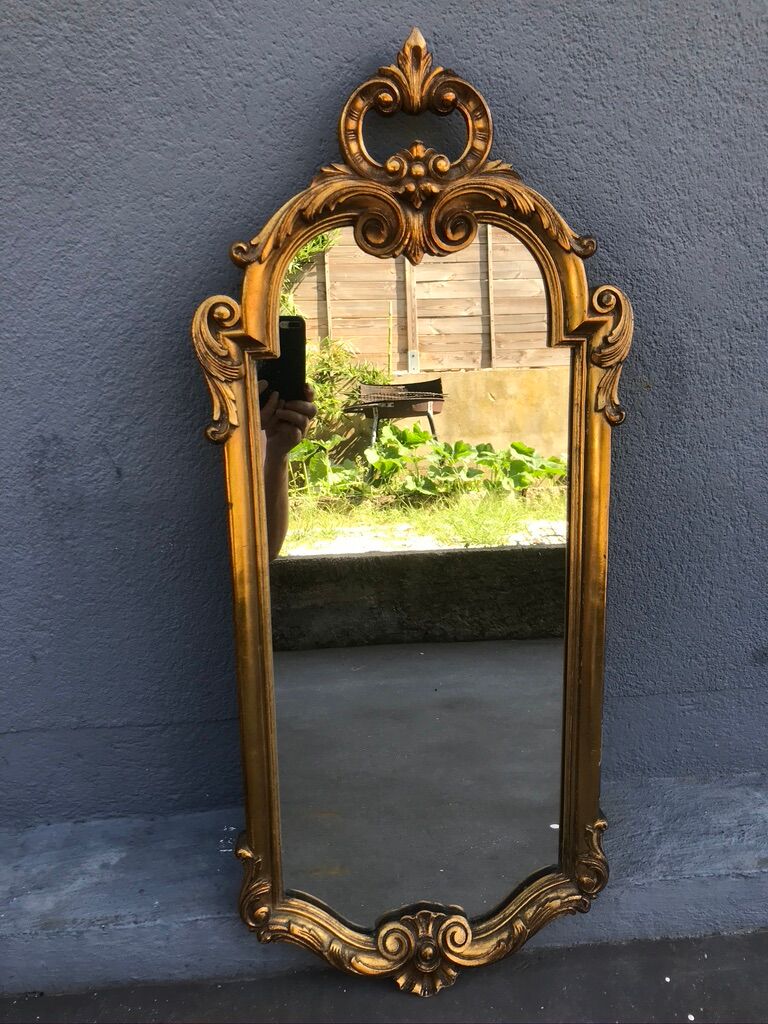 Rock mirror wood and gilded stucco circa 1950 33x78cm