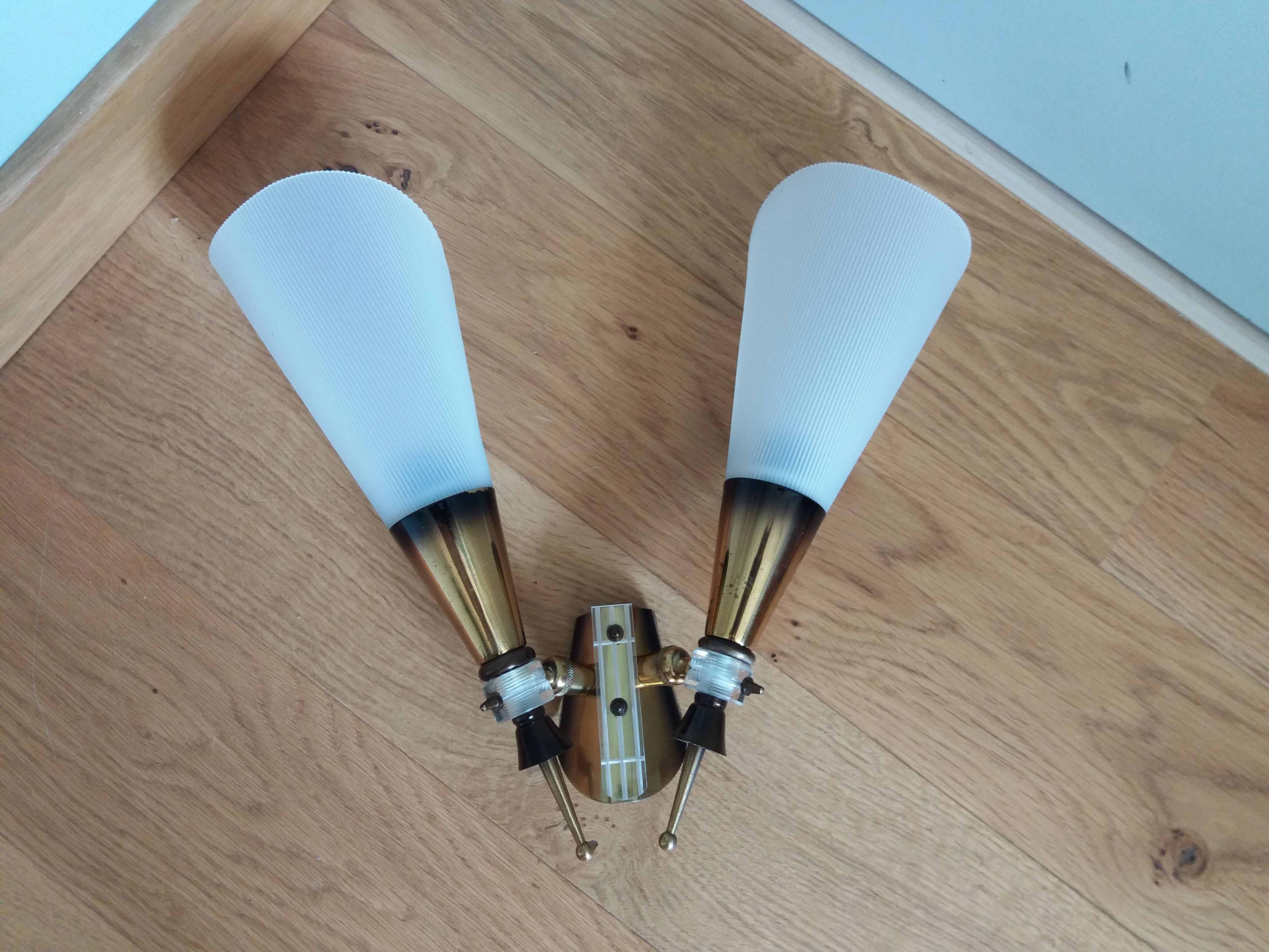 Double brass and plexiglass wall lamp Maison Lunel