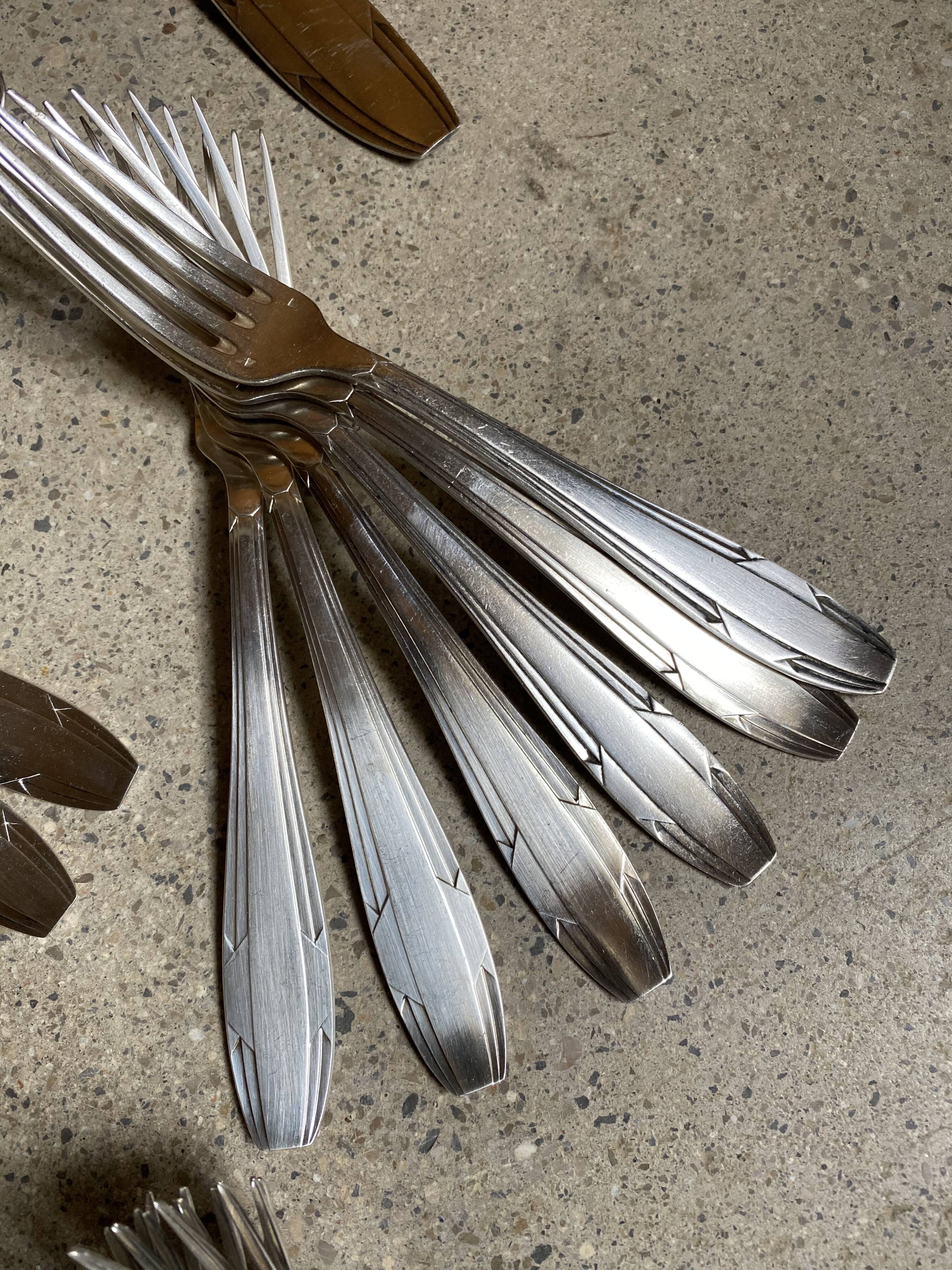 Silver metal cutlery art deco 63 pieces