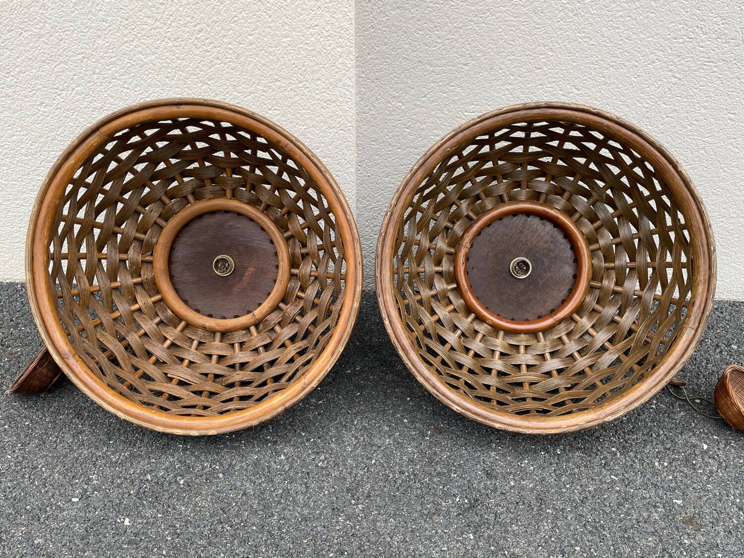 Pair of rattan ceiling lights