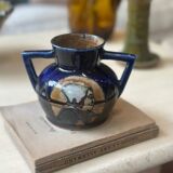 Odetta glazed stoneware blue ceramic vase Faïencerie HB Quimper Bretagne art