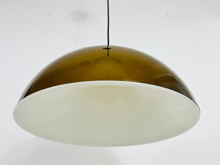 Brown and white acrylic glass suspension lamp, 1970
