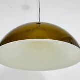 Lampe à suspension en verre acrylique brun et blanc, 1970