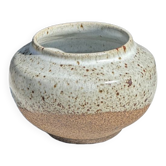 Small white ball vase tight neck in glazed speckled ceramic