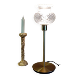 Lampe à poser métal doré abat jour verre ciselé, vintage