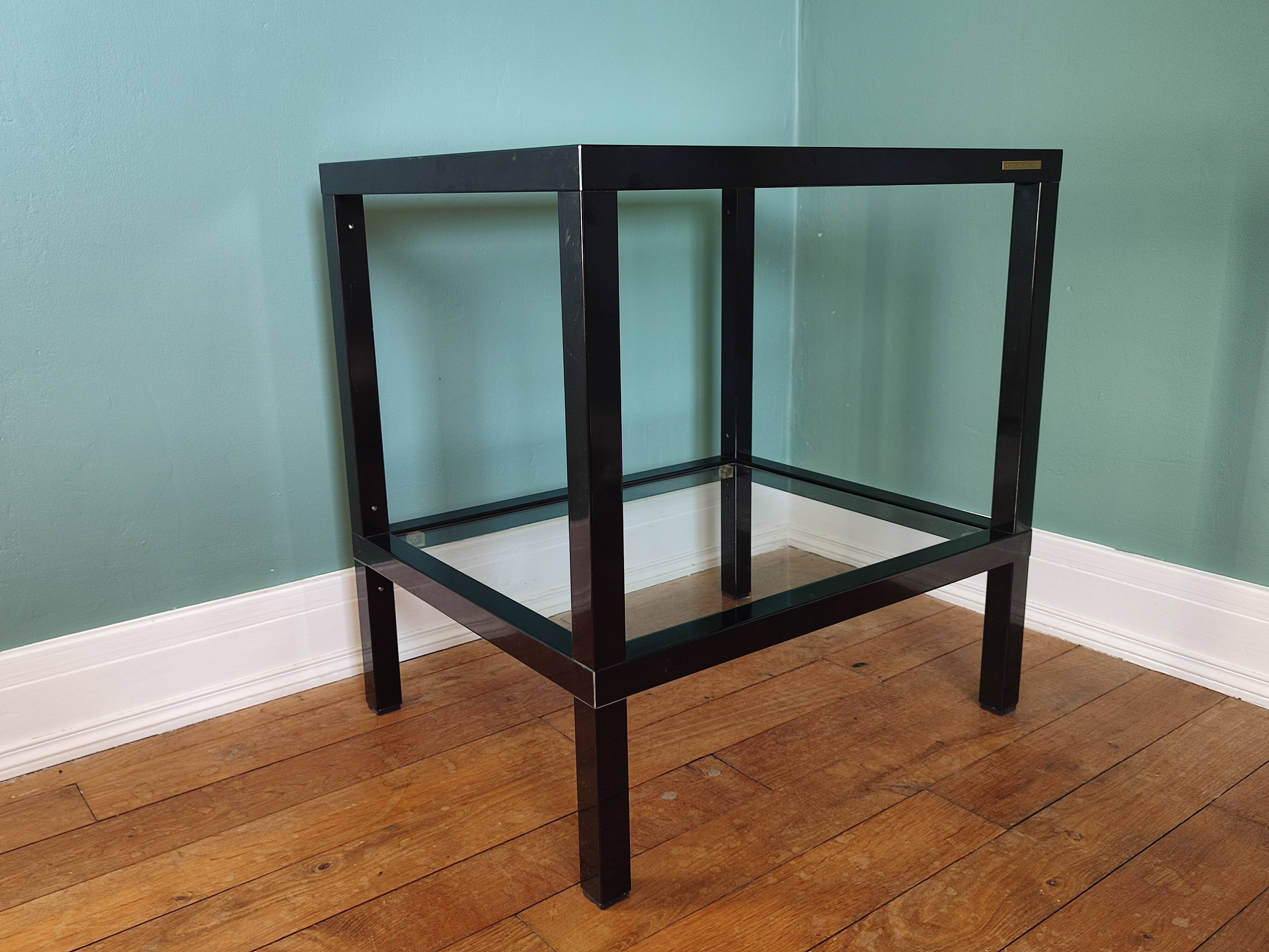 Rectangular table, end of sofa in metal and glass Vintage Vandel stone