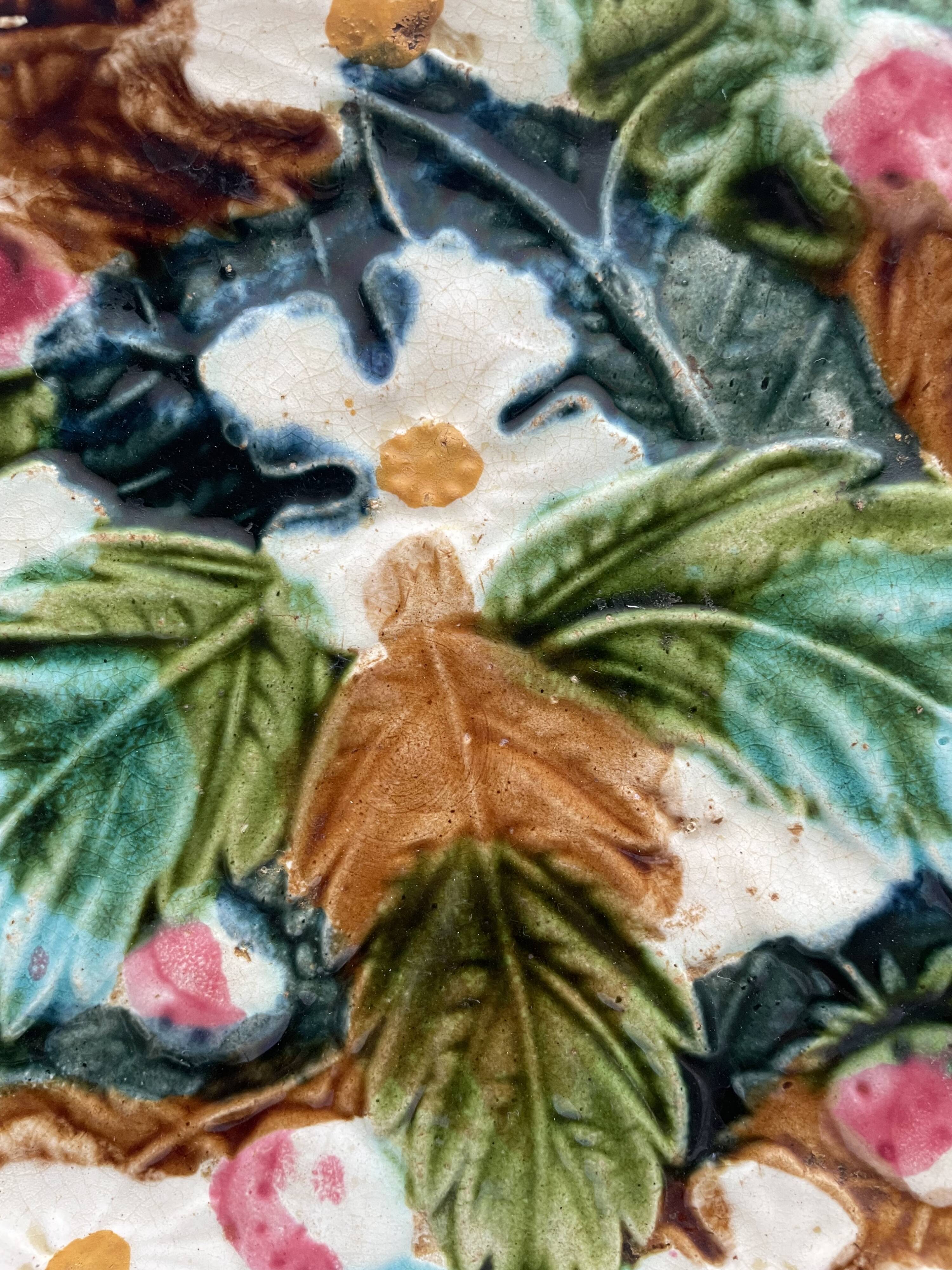 French barbotine plate – raised floral decoration – late 19th century