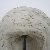 Face sculpture in polychrome earth and plaster, cabinet of curiosities. Ph Monaux. Ariège artist