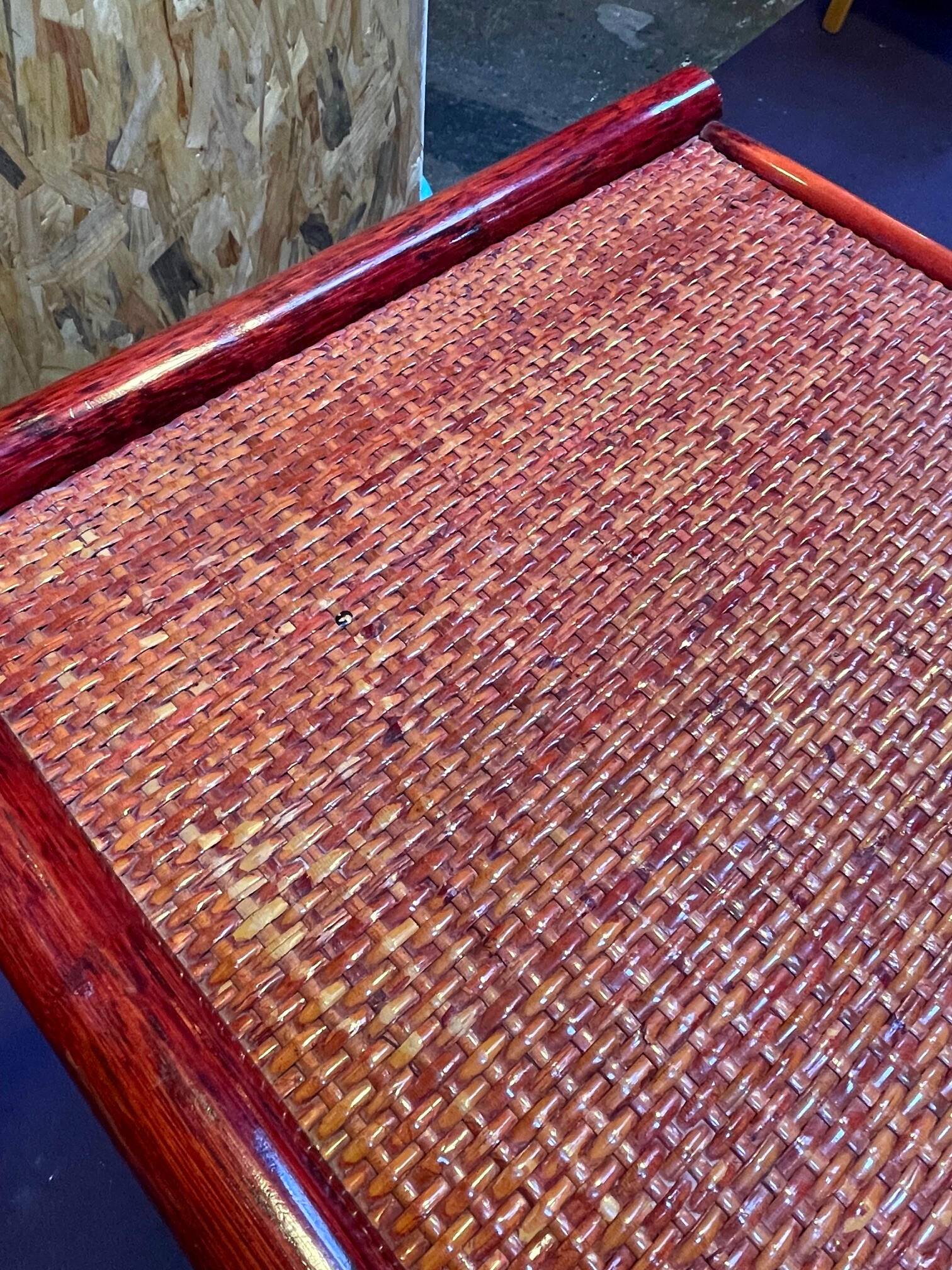 Wood and rattan commode Maugrion vintage 1980s