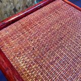 Wood and rattan commode Maugrion vintage 1980s