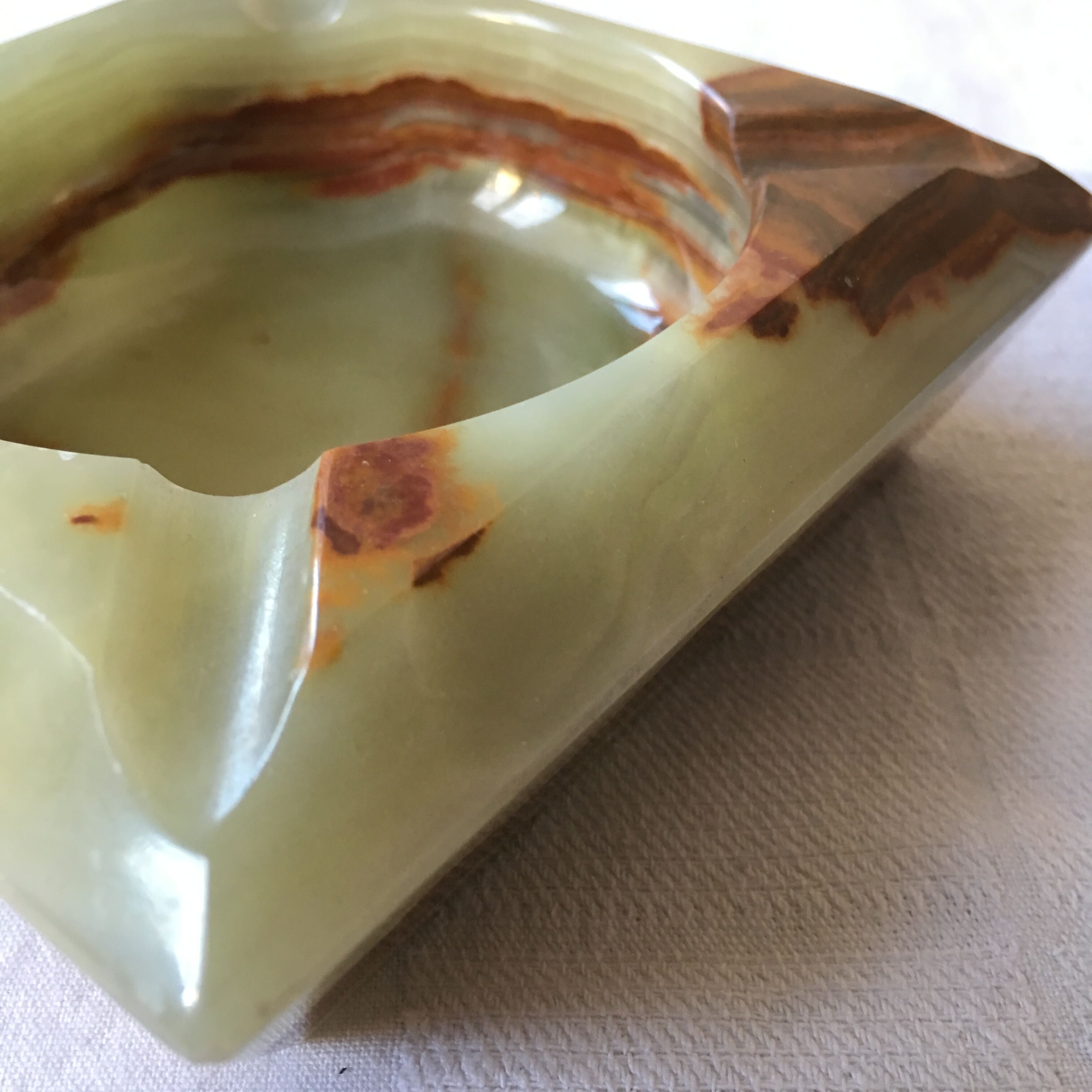 Ashtray square and beveled art deco Onyx green and Brown