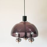 Three-branched chandelier in smoked plexi and chrome, Space Age, 1970