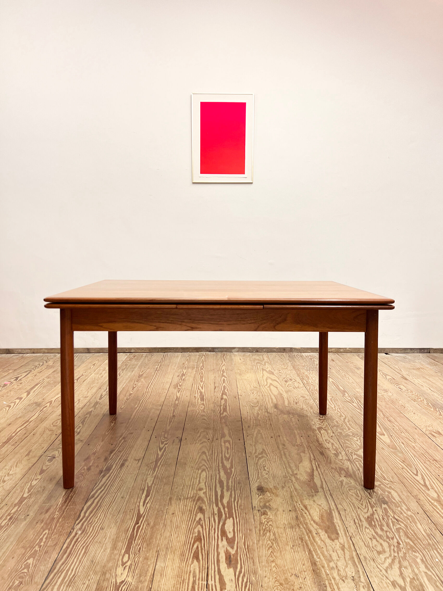Extendable mid century teak dining table with pull out leaves, denmark, 1950s