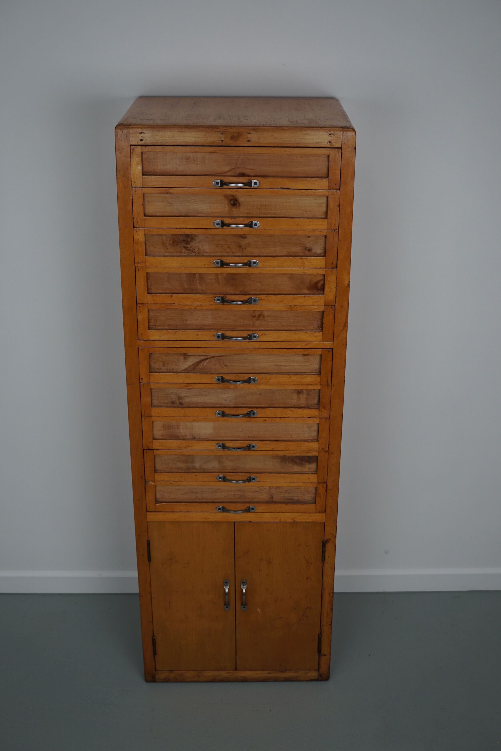 Vintage italian beech haberdashery shop cabinet, 1950s