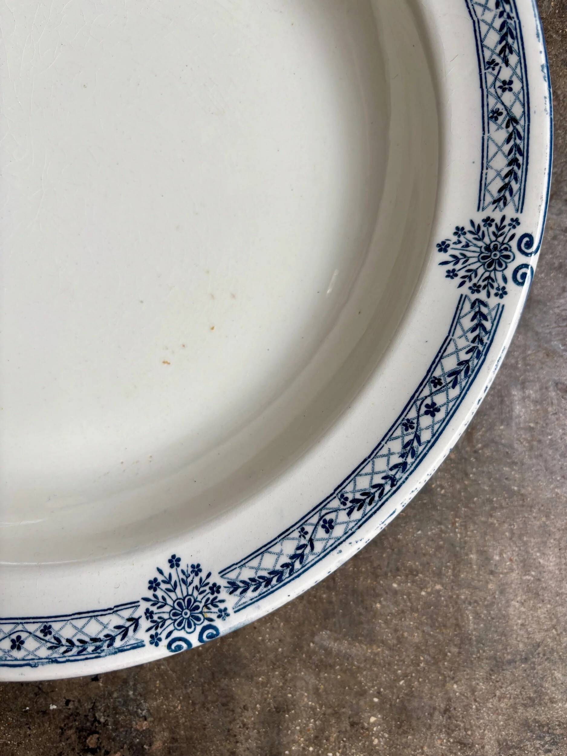 Salins round hollow dish in blue ironstone, "Arbois Ennege" service