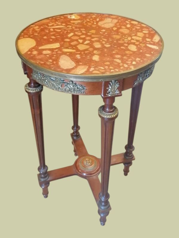 Table d'appoint / sellette / guéridon à l'antique - Bois, bronze et marbre